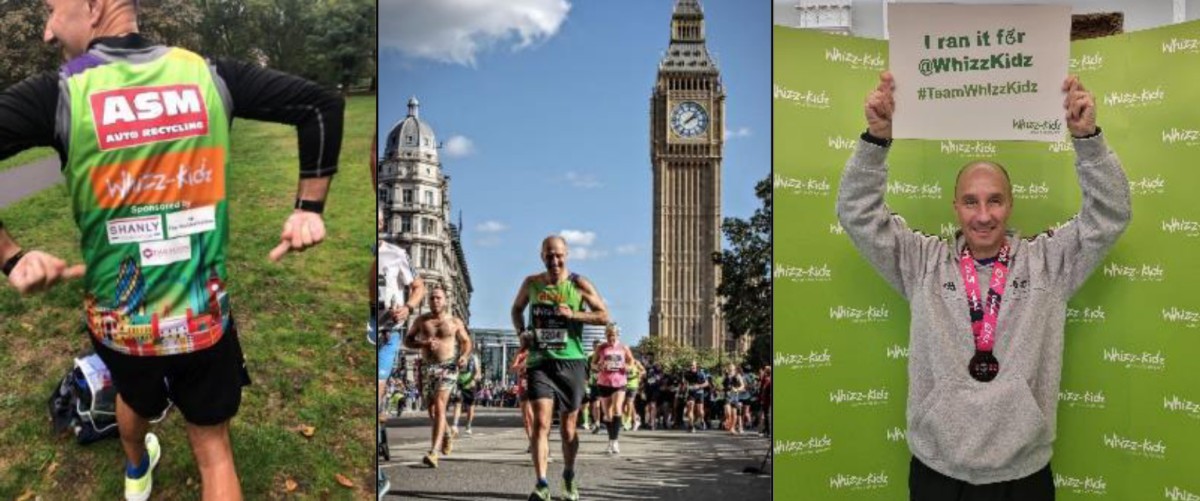 Montage of Glyn Hassall's 2022 London Marathon for Whizz-Kidz