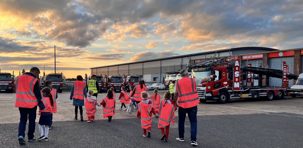 Thame Rainbows being led on a tour of ASM Auto Recycling Thame HQ