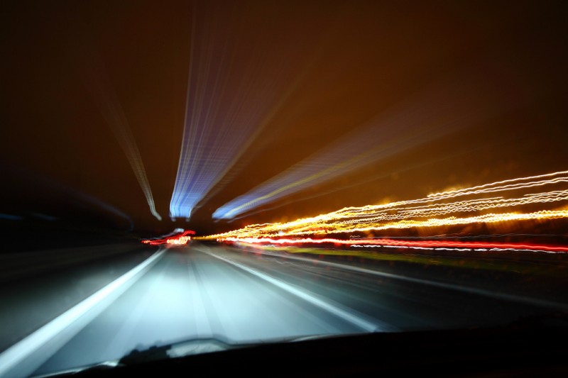 Car passenger's view driving at night