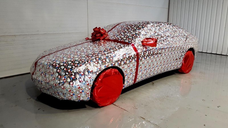 Christmas wrapped car