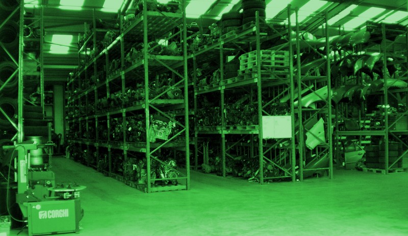 Parts warehouse at ASM in Thame coloured in green hue