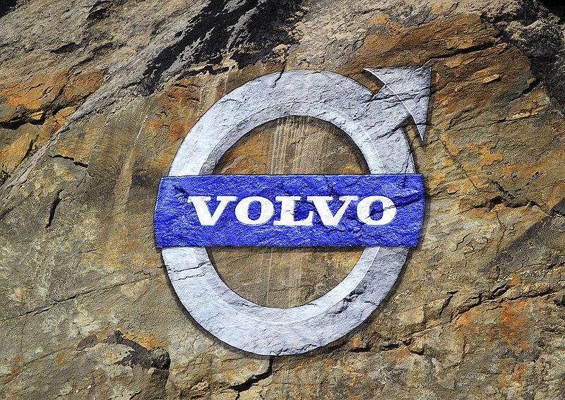 Volvo logo on rockface. Photo by Claes Hillén
